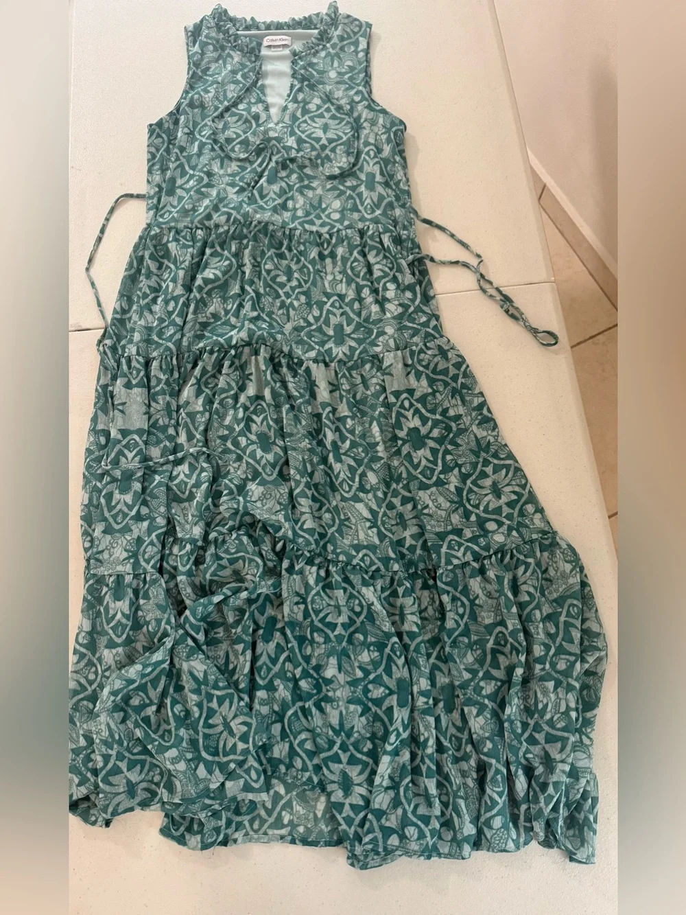 Calvin Klein Teal and White Printed Blouse - Picture 1 of 7